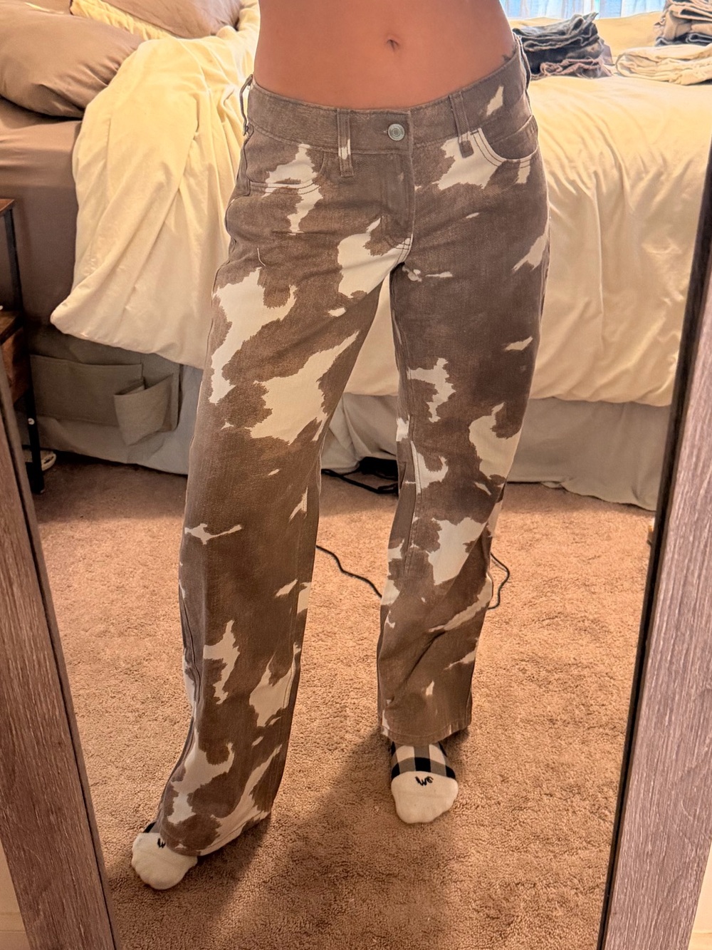 Hollister Brown and White Cowprint Wide-Leg Jeans
